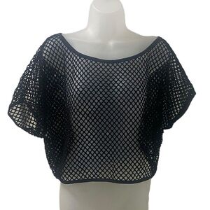 Black Fishnet Mesh Crop Top Swim Cover Up Festival Rave One Size